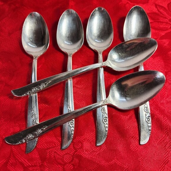 Vintage 1881 Rogers Oneida Lilac Time Oval Tablepoon Set of 6 Silverplate - Picture 14 of 14